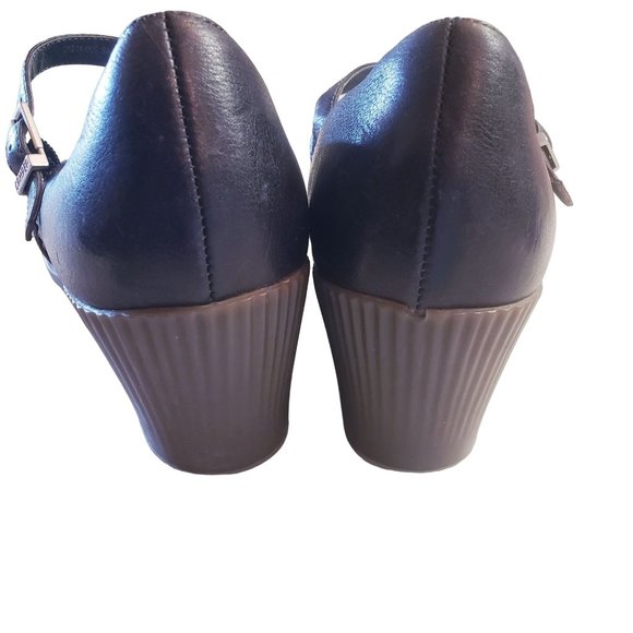 Camper Mary Jane heels size 40 wedge navy/brown checkered print, leather. - Picture 9 of 11